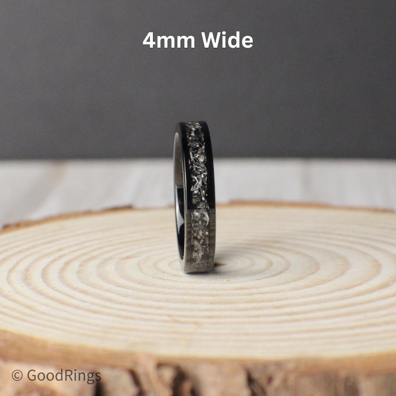 Burnt Whiskey Barrel Ring with Meteorite, Meteorite wedding ring, Whisky barrel band, Unique Wedding band, Men's wedding band meteorite 4mm Wide