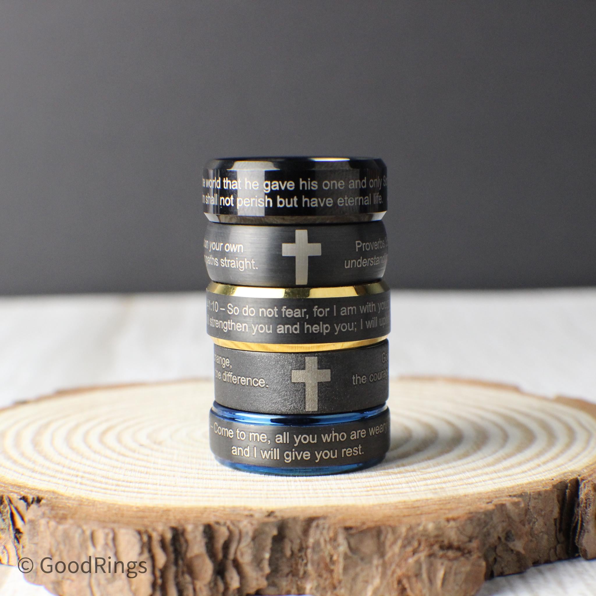 Custom Bible Quote Ring – 5 Styles | Engraved Christian Ring | Cross ...