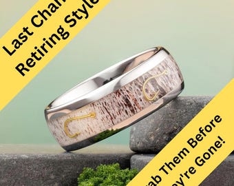 Fishing Hook Ring, Domed Fishing Ring, Fishing Ring, Antler Ring
