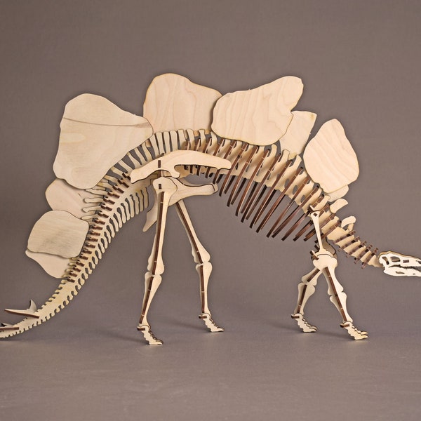 3D Puzzle Dinosaur Stegosaurus Laser Cut Wooden Detailed Realistic Dino Skeleton Jurassic Adult Kids Jigsaw Toy Playroom Decor Collectible