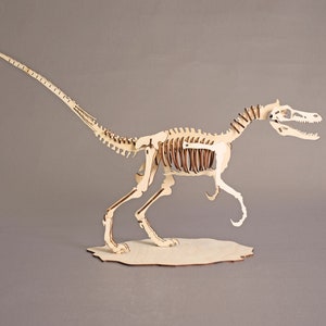3D Puzzle Dinosaur Velociraptor Laser Cut Wooden Detailed Realistic Dino Skeleton Jurassic Adult Kids Jigsaw Toy Playroom Decor Collectible