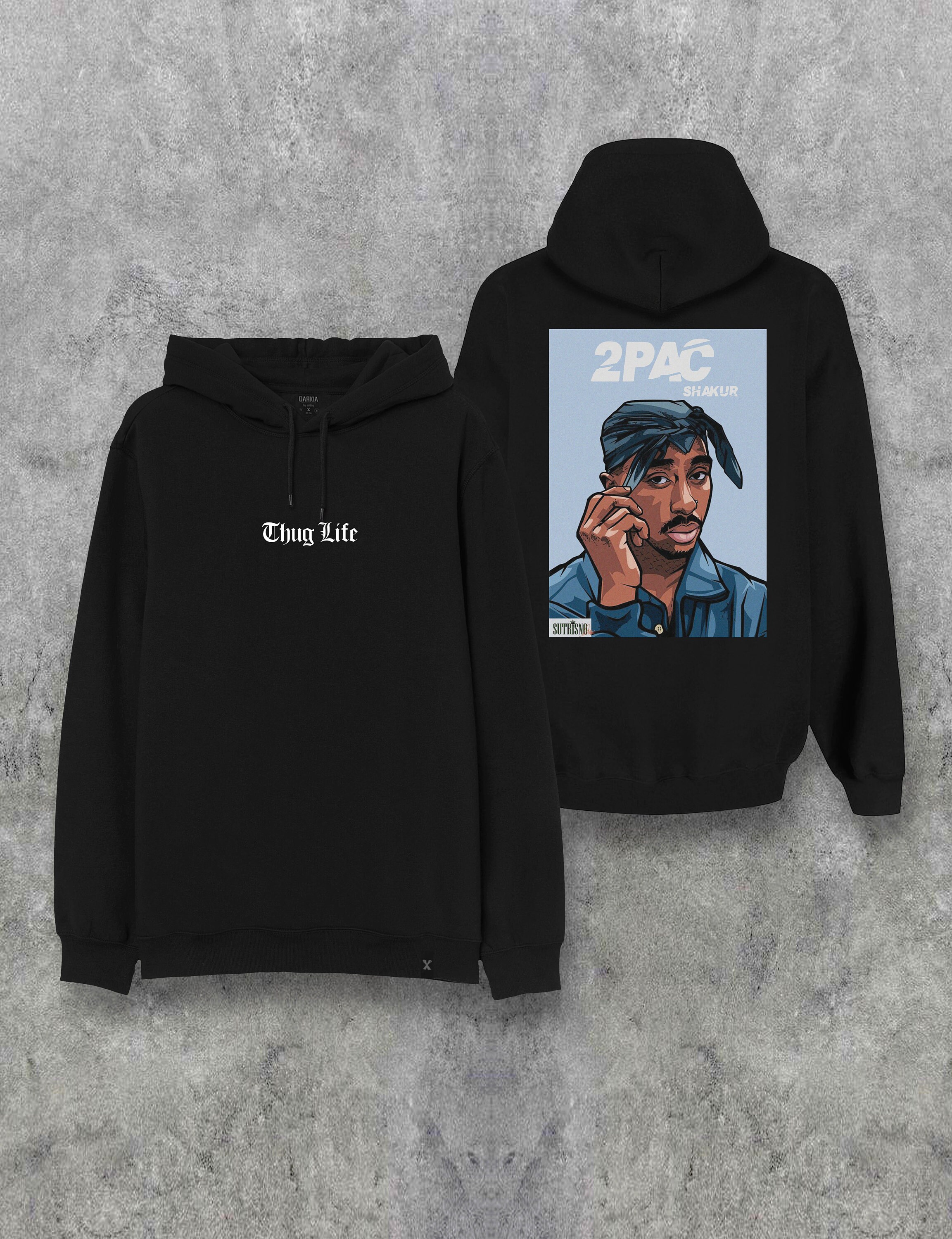Tupac 2Pac Shakur Thug Life Design Two Side Printed Long Sleeve Hoodie