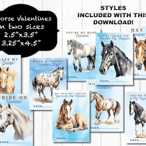 Cartões de dia dos namorados de cavalo e pônei para crianças, dia dos namorados para impressão, 9 estilos, dia dos namorados de cavalo, dia dos namorados digital, azul, ocidental, divertido, menino, menina