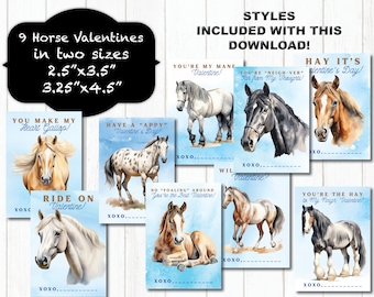 Horse and Pony Valentine Cards for Kids, Printable Valentines, 9 Styles, Horse Valentines, Digital Valentines, Blue, Western, Fun, Boy, Girl