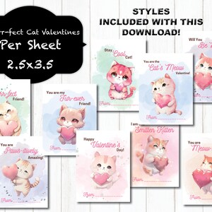 Kat Valentijnskaarten voor kinderen, afdrukbare Valentijnskaarten, 9 stijlen, schattige Smitten Kitten Valentijnskaarten, digitale Valentijnskaarten, roze, harten