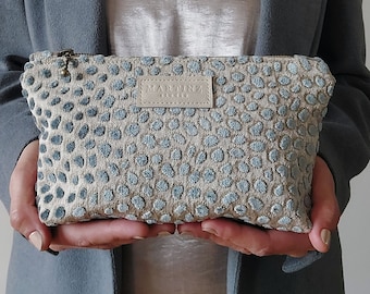 Polka Dot Makeup Bag, Textured Cosmetic Pouch, Beige Toiletry Travel Bag