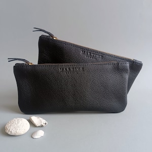 Leather glasses pouch, black sunglasses case, zipper eyewear bag, soft spectacles protector, eyeglasses holder