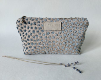 Textured makeup bag/ Polka dot cosmetic case/ Soft minimalist pouch/ Elegant toiletry purse/ Raised fabric organizer