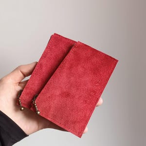 Red Suede Mini Wallet – Small Leather Coin Purse for Cards, Cash & Coins