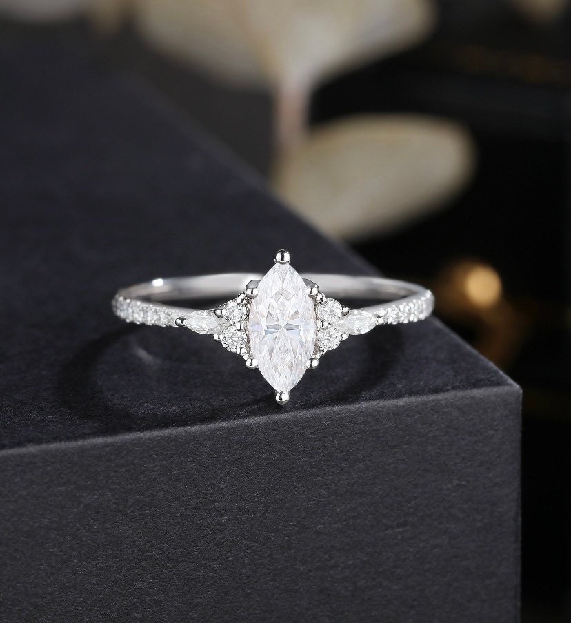 Marquise Moissanite Engagement Ring Unique Rose Gold - Etsy UK