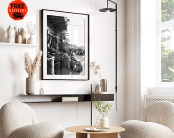 Marrakech Market Morocco Poster Wall art Print | Jemaa el-Fna Mediterranean Market Print |Black and White photo art  |Arab Historic Market