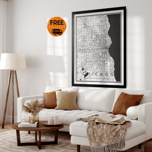 Impression de carte de Chicago, carte de Chicago, impression de carte de la ville de Chicago, affiche de Chicago, art mural Chicago, décoration murale Chicago, décoration Chicago Illinois, carte du CHI