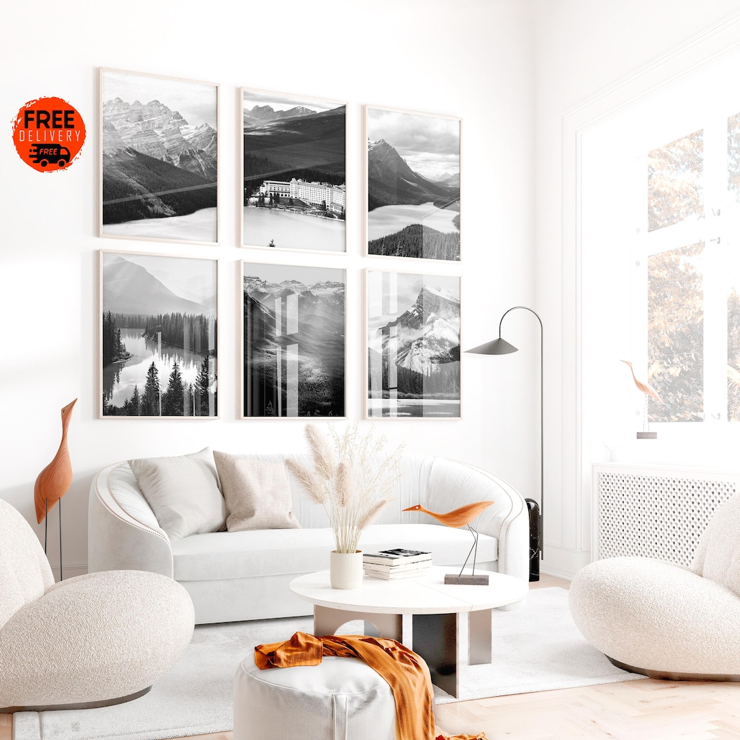 Banff National Park Rocky Mountain Black and White Wall Art Set of 6 ...