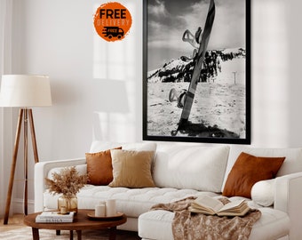 Póster con impresión fotográfica de snowboard de invierno, arte de pared de snowboarder, regalo de snowboarder, decoración de pared con impresión digital de snowboard, decoración de ski lodge