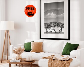 Mount Kilimanjaro Tanzania Africa Art, Serengeti Giraffe Wall Art Print, Wildlife and Safari Enthusiasts, Traveler Gift
