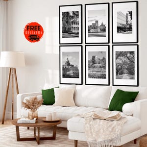 Savannah Georgia City Wall Art Poster Print Black and White Set of 6, Forsyth Park,Southern Charm Artwork,River Street,Savannah Georgia Art