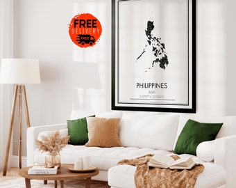 Impresión de mapa de Filipinas, mapa de Filipinas, impresión de mapa de la ciudad de Filipinas, póster de Filipinas, arte mural de Filipinas, decoración de pared de Filipinas, mapa de PHIL