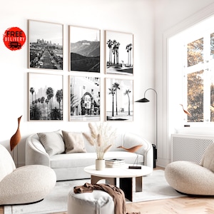 Los Angeles California la Print Poster Wandkunst Set von 6, schwarz weiß Fotografie Herunterladbare Bilddrucke, Hollywood Los Angeles Skyline