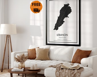 Lebanon Map Print, Beirut Lebanon Map, Lebanon City Map Print, Lebanon Poster, Lebanon Wall Art, Lebanon Wall Decor, LB Map,Lebanon Painting