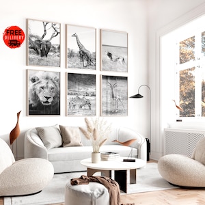 Tanzania East Africa Wall Art Poster Prints set of 6, Tanzania Prints Black White Safari Travel Photography Downloadable Picture, Wildlife