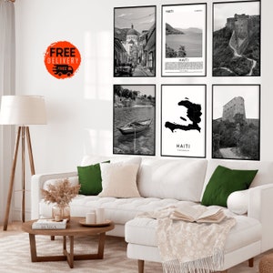 Caribbean Haitian Wall Art Prints, Haiti Map Art, Haiti Black and White Decor, Haiti Set of 6 Gallery Prints, Tropical Art