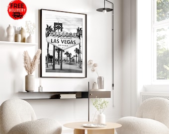 Las Vegas Wall Art Poster Print, Las Vegas Print Black White Photography Download Print, Welcome To Fabulous Las Vegas Retro Sign Print,Gift