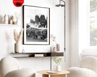 Torres del Paine Poster Print Black and White Photography,Chile Travel Photography Prints Wall Art,Patagonia,Chile gift for travelers,Nature