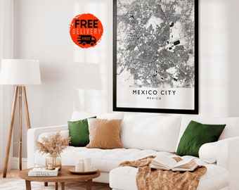 Mexiko-Stadt Reise-Kunstdruck-Plakat, Mexiko-Stadt Karte, Mexiko-Kunstwerk, moderne Wandkunst druckbares Dekor, Geschenk für Reisenden