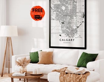 Calgary Art, Calgary Print, Calgary Map, Calgary City Poster,Modern City Art Print Poster,Calgary Alberta Travel