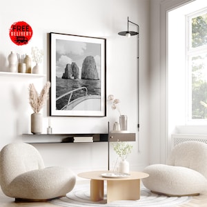 Póster con impresión artística de pared de la Gruta Azul de la Roca Faraglioni, Islas Capri, Italia, fotografía artística en blanco y negro de la isla italiana de Positano, Costa de Amalfi.