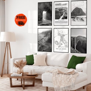 San Luis Obispo Print Wall Art Poster SLO Central Coastal California, Set of 6 Prints, Wine Enthusiasts, Bixby Morro Bay Avila Beach Hwy 1