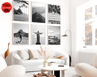 Rio de Janeiro Brazil Wall Art Prints Poster Set of 6, Brazil Prints Black and White Photography Downloadable,Copacabana Print,South America