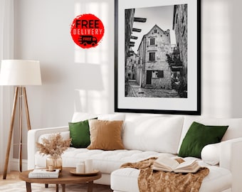 Póster con impresión de arte mural de la ciudad de Dubrovnik, Croacia, fotografía de viajes al casco antiguo de Dubrovnik, verano, vacaciones, Zagreb, arte europeo, blanco y negro vintage