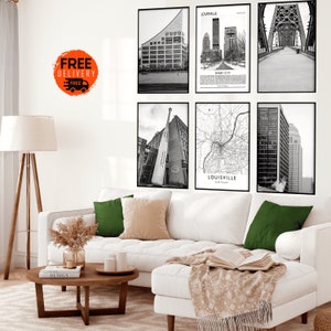 Kentucky Wall Art Travel Photo Poster Prints Set of 6,Kentucky Home Office Black and white Wall Art Decor, KY derby, Louisville Kentucky Art