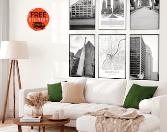 Kentucky Wall Art Travel Photo Poster Prints Set of 6,Kentucky Home Office Black and white Wall Art Decor, KY derby, Louisville Kentucky Art
