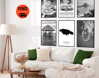 Caribbean Jamaican Art Wall Prints, Jamaica Map Art, Jamaica Photo, Jamaica Travel Set of 6 Prints, Jamaica Wall Decor, Montego Bay Jamaica