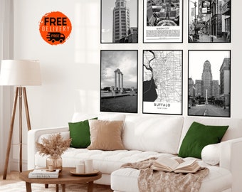Buffalo New York City Print,Buffalo City Map,Buffalo NY Set of 6 Prints,Buffalo New York Wall Art,Buffalo Poster,Buffalo New York City Print