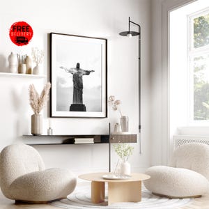 Rio de Janeiro Brazil Wall Art Poster Print, Brazil Black White Photography Download Print, Christ the Redeemer Travel Poster South America