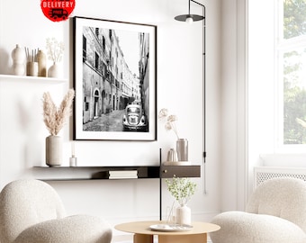Rustikt vintagefotografi i Rom, affischtryck, svartvitt fotografi, gatutryck i Rom, italiensk reseväggdekor, väggkonst, gåva, Italien