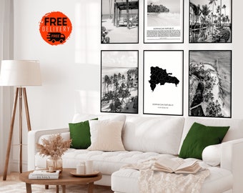 Dominican Republic Caribbean Hispaniola Wall Art Prints, Dominican Map,Set of 6 Dominicana Posters, Punta Cana Puerto Plata Travel Beach Art