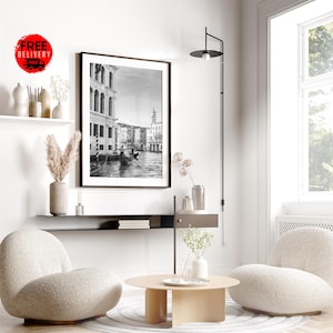Venice Italy Venezia Wall Art Poster Print, Venice Black White Photography Download Print, Canal Art Print, Italy Travel Art Print
