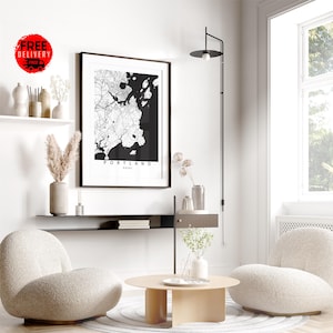 Décoration d'intérieur, impression d'art mural carte de Portland, Maine, impression de téléchargement d'affiches en noir et blanc du Maine, carte des États-Unis de la ville de Portland, affiche imprimable dans le Maine