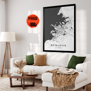 Reykjavik Island Karte, Wand Kunst Poster Druck, Isländische Geschenke, Romantische Geschenke, Reisende Fernweh Kunst, Nordischer skandinavischer Druck