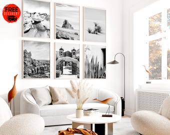 New Mexico State Wall Art Prints Poster Set of 6, New Mexico Prints NM Black White Photography Downloadable Printable, Desert Themed Art