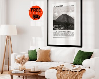 El Salvador Art Digital Download Office Decor Printable Travel Poster Print,Patriotic Decor, Gift for Traveler,El Salvador Black White Print