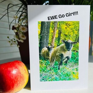 Schapenkaarten - EWE-kaarten - "EWE Go Girl!!!" - Aanmoediging - Notitiekaart - Groeten via Vermont Sheep - Blanco binnenkant voor persoonlijke boodschap