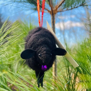 Black Sheep Ornament-Handmade w/ organic wool from family sheep in Woodstock, Vermont- Christmas Tree Decoration-Adorable-Unique-Great Gift