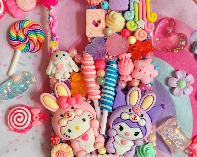 Custom decoden resin phone case, kawaii kitty candy effect for iPhone and Samsung