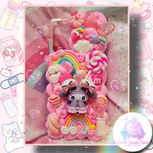 かわいいキティピンクキャンディランドレインボー3Dクリームカスタムデコデン電話ケースカバーiPhone 16 15 14 13プロマックスSamsung 23 24ウルトラ用