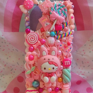 かわいいキティピンクの花柄カスタムデコデンiPhone Samsung用電話ケース